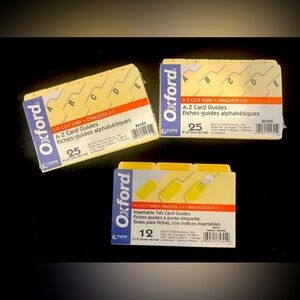 NWOT Set of 3 Sets Oxford Tabs ! For 3"x5" Index Cards